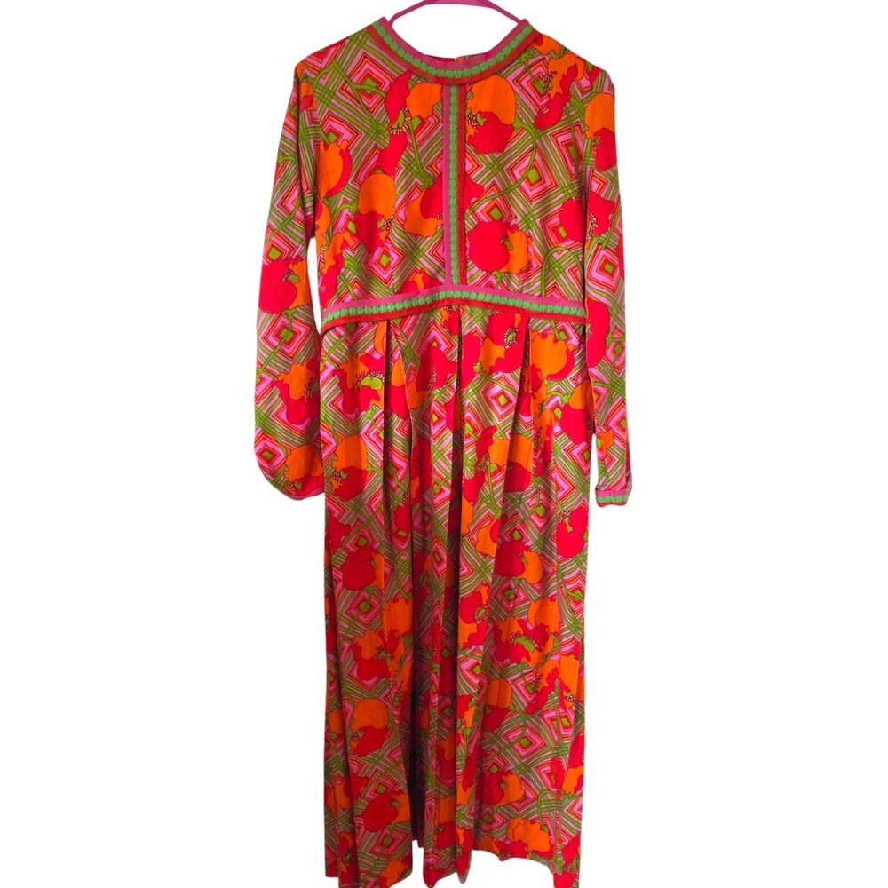 Vintage 60's Lilly Pulitzer Long Sleeve Colorful Maxi Dress Size 14 Pink Orange